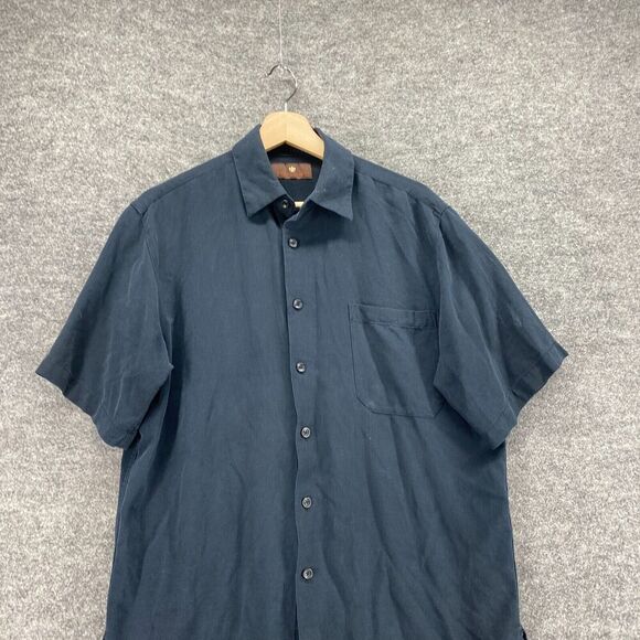 Toscano Shirt Men S Small Blue Button Up Collared Silk Short Sleeve Pockets - Picture 3 of 9